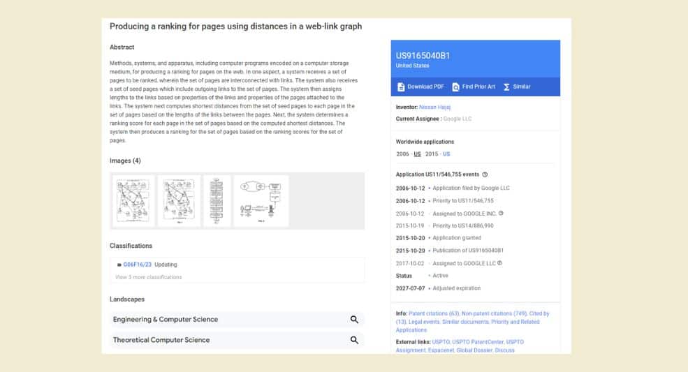 Producing a ranking for pages using distances in a web-link graph 