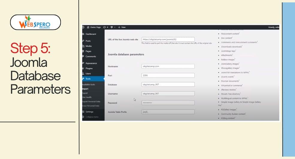 Joomla Database Parameters