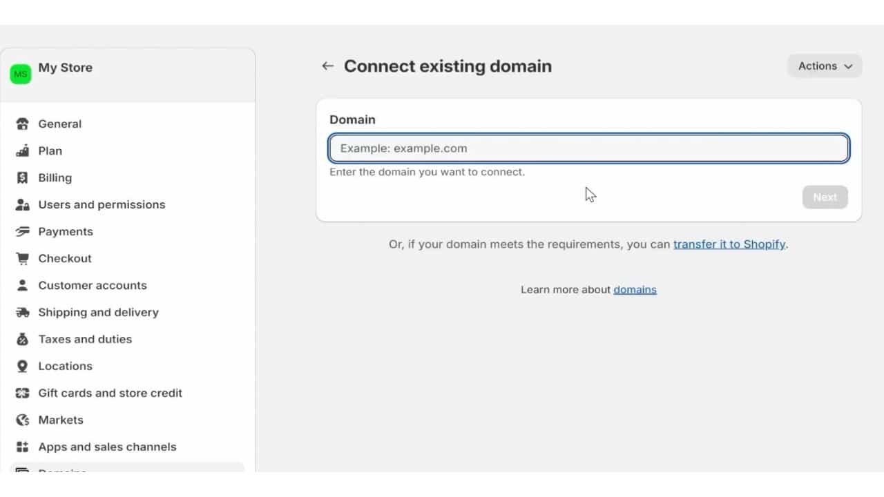 Transfer the Domain to Shopify